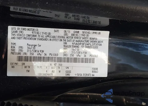 2015 Ford Focus Se из США, поврежденный, VIN 1FADP3F24FL373708